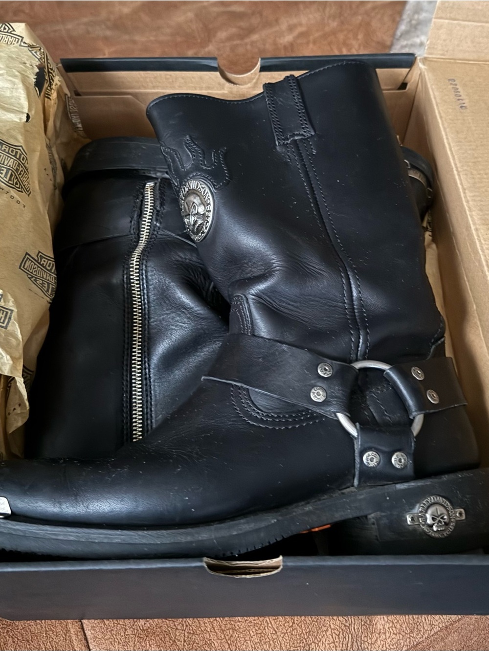 Harley-Davidson Black Leather Harness Motorcycle Boots